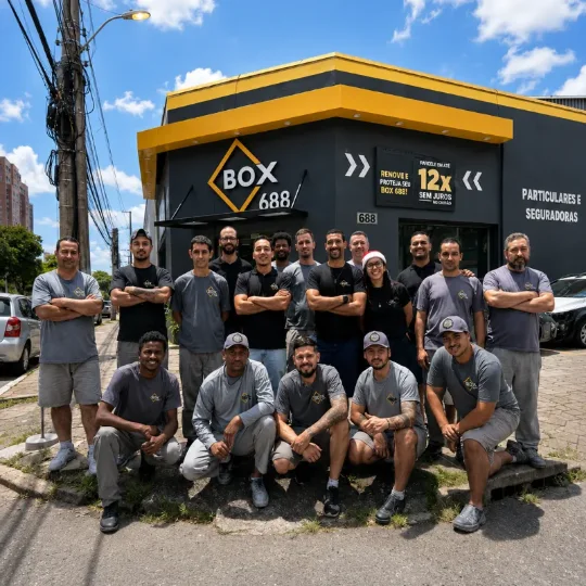 Equipe da BOX688 em frente &agrave; oficina